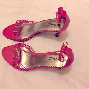 Hot pink high hell sandals - with embellished strapping